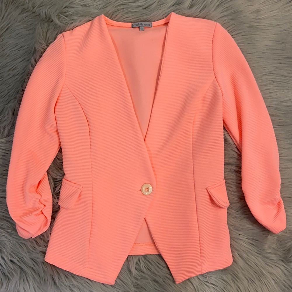 Coral pink waistline blazer